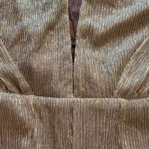 Gold Halter Plunge Metallic Jumpsuit By House Of CB London XS - Picture 13 of 16